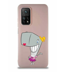 Xiaomi Mi 10T Pro Soft Premier Kapak Pearl Yengeç Tasarımlı Silikon Kılıf - Pudra (Şeffaf)