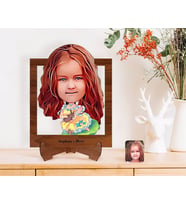 BK Gift Kişiye Özel Kız Çocuk Karikatürlü Ahşap Standlı 3D Biblo-12 (Beyaz)