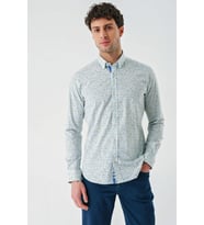 Beyaz Uzun Kollu Baskılı  Sert Yaka Cepsiz  Pamuklu Likralı Klasik Slim Fit Gömlek 1004240143