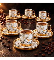 Valkyrie 12 Parça 6 Kişilik 80 ml Türk Kahvesi Fincan Takımı Gold Mermer Desenli