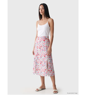 LCW EVERYDAY Pembe Beli Lastikli Çiçekli A Kesim Etek