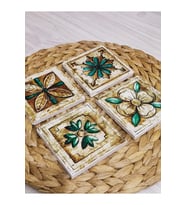 Baskılı Doğal Taş Bardak Altlığı 4'lü Set 10x10x1 Cm Hint Desenli
