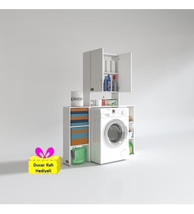 Kenzlife çamaşır makinesi dolabı veronikamaks byz 180*096*20 banyo arkalıksız raflı + tekli duvar rafı hediyeli (Karışık)