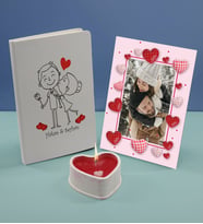BK Gift Sevgililere Özel Beyaz Defter Dekoratif Çerçeve ve Kalp Taş Obje Kokulu Mum Hediye Seti-9, Sevgiliye Hediye, Sevgililer Günü