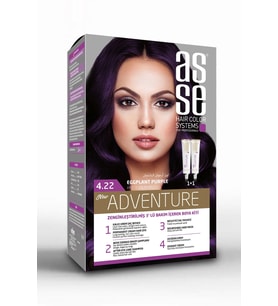 Asse Adventure Set Saç Boyası, Kalıcı ve Canlı Renkler 1+1 Kullanım Seti No4.22 Patlıcan Moru