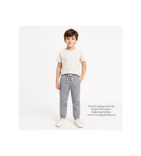 Erkek Çocuk Paçası Beli Lastikli Jogger Pantolon (Gri)