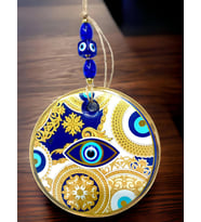 Sarı Motifli Mavi İşlemeli Nazar Boncuk Gözlü Duvar Süsü (Karışık)