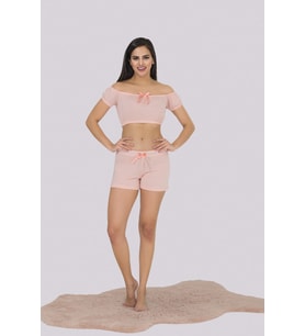 Pembe Straplez Detaylı Şortlu Kadın Pijama Takımı 377