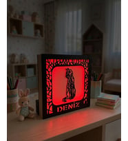 Kişiye Özel İsimli Geometrik Kedi Tasarımlı Ahşap LED Gece Lambası - 14x14 cm