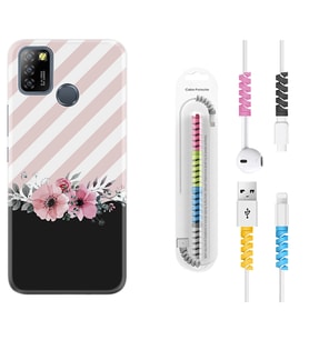 INFINIX Smart 4 5 6 Zero 8 S5 Pro Kılıf Kablo Koruma Spiral Silikon Strip Pink Flowers 1396