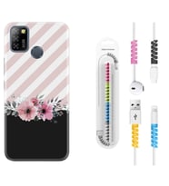 INFINIX Smart 4 5 6 Zero 8 S5 Pro Kılıf Kablo Koruma Spiral Silikon Strip Pink Flowers 1396