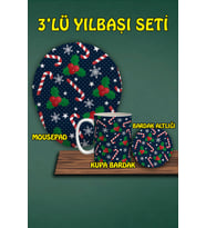 Yılbaşı Temalı 3'lü Mousepad Kupa ve Bardak Altlığı Seti