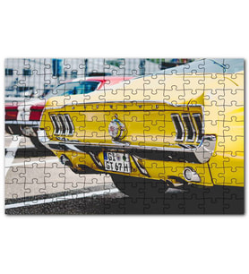 Cakapuzzle Sarı Mustang Klasik Arka Görünüş Yakın Plan Puzzle Yapboz MDF (Ahşap) (120 Parça)