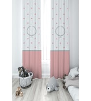 MEKTA HOME BEBEK VE ÇOCUK ODASI Çelenk ve Yıldız Desenli Pembe Gri Çerçeveli 2 Kanat Fon Perde