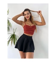 Kırmızı Sandy Kumaş Büzgülü Büstiyer