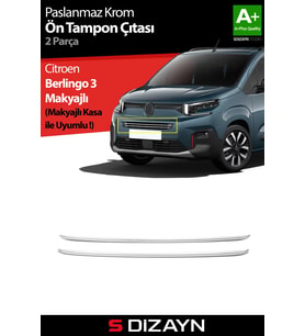 S-Dizayn Citroen Berlingo Makyajlı Krom Ön Tampon Çıtası 2 Prç 2024 Üzeri A+ Kalite