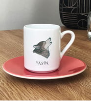 Kişiye Özel Kurt Baskılı Türk Kahvesi Fincanı Babaya Kardeşe Hediye (Pembe)