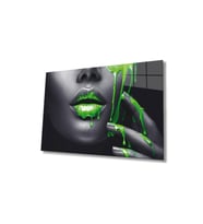 Miyrem Glasses Collection -A1^#  Yeşil Dudaklı Kadın Cam Tablo (Çok Renkli)