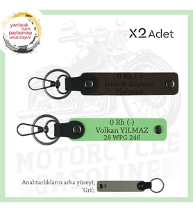 Hız Severlere İsim Plaka ve 0 Rh (-) Kan Grubu Yazılı Motorcu x2 Anahtarlık Set, K Kahve-F Yeşil-Gr (Çok Renkli)