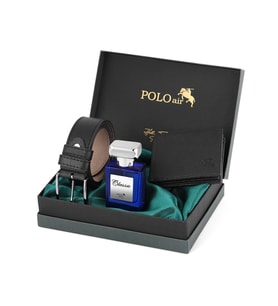 Polo Air Logolu Klasik Erkek Cüzdan Kemer Parfüm Seti  Kombin  PM-17 (Siyah)