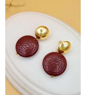 Gold Uçlu Ahşap Disk Küpe-2