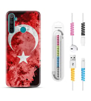 Realme 5i 5 Pro 6i 7 Pro 8 Kılıf Kablo Koruma Spiral Silikon Şanlı Türk Bayrağı 1315