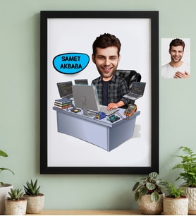 Kişiye Özel Karikatürlü Bilgisayar Mühendisi Siyah Çerçeve Mühendisler Günü Hediyesi