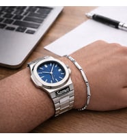 Kişiye Özel İsimli Mineral Cam Takvimli Analog Çelik Erkek Kol Saati-Çelik Bileklik Hediyeli (Silver)