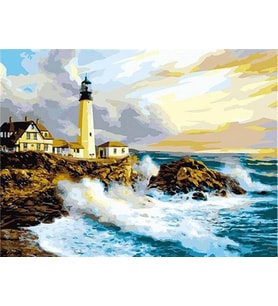 Yamaçtaki Deniz Feneri Sayılarla Boyama Seti 40x 50 cm( Tuval Şasesine Gerili)