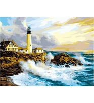 Yamaçtaki Deniz Feneri Sayılarla Boyama Seti 40x 50 cm( Tuval Şasesine Gerili)