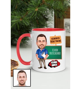 Erkek Almanca Öğretmenine Hediye Karikatürlü Kırmızı Kupa Bardak