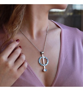 Tasarım Model Zirkon Taşlı Dövme İşi Otantik Gümüş Kolye