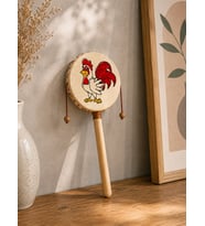Renkli Desenli Ahşap Saplı Ritim Davulu – El Davulu 28 Cm