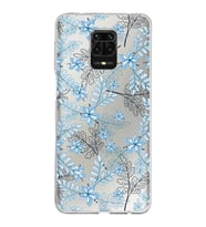Xiaomi Redmi Note 9 Pro Uyumlu Kapak Floral Mavi Tasarımlı Şeffaf Silikon Kılıf