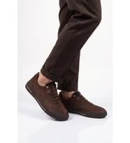 Ayakmod Kahve Nubuk Hakiki Deri Lastik Bağcıklı Rahat Tabanlı Erkek Casual Ayakkabı 044