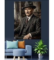 Atatürk Takım Elbiseli Karizmatik Portre Dekoratif Kanvas - Mdf Ahşap Tablo