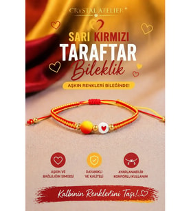 Sarı Kırmızı Kalpli Taraftar Bileklik - Makrome El Örgüsü Ayarlanabilir Minimal Şans Bilekliği