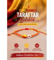 Sarı Kırmızı Kalpli Taraftar Bileklik - Makrome El Örgüsü Ayarlanabilir Minimal Şans Bilekliği