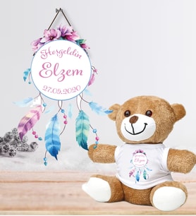 Kişiye Özel Bebek Kapı Süsü ve Peluş Ayıcık Seti – Baby Shower / Hastane Odası