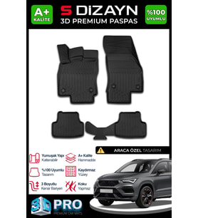 S-Dizayn Cupra Ateca 3D Pro Havuzlu Paspas 2020 Üzeri A+ Kalite