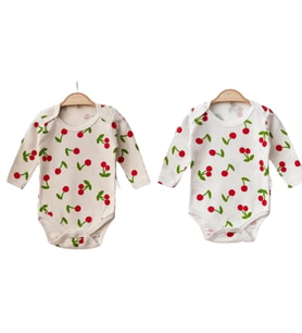 MİLAYS BABY NAYİNOM KIZ ÇOCUK KIZ BEBEK BADY %100 PAMUK. İKİLİ (1-3-6-9- AY) (1 - 1,5 - 2 - 3 -YAŞ)KİRAZ DESEN