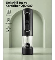 Lexroo Çift Hazneli Şarj Edilebilir Elektrikli Tuz ve Karabiber Öğütücü Siyah