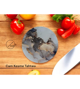 Cam Kesme Tahtası* Mutfak Tahtası 32cm Mermer Altın Görünümlü
