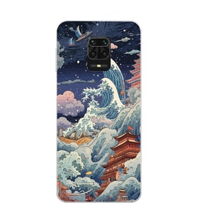 Redmi Note 9 Pro/Note 9S Uyumlu Kanagawa Dalga Kolaj Desenli Şeffaf Telefon Kılıfı