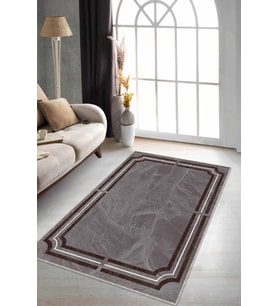 Bej Çerçeveli Kaymaz Tabanlı Makinede Yıkanabilir Halı RV067 - 100 x 160 cm