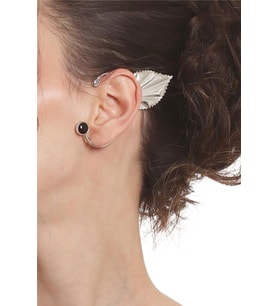 Kadın Gümüş Renk Lak Kaplama Taşlı Yaprak Stilizesi Sol Kulak Earcuff & Kıkırdak Küpe
