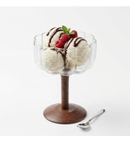 Ayaklı Cam Tatlı ve Çerez Kasesi - Dikey Çizgili Magnolia, Dondurma ve Muhallebi Sunumluğu (1 Adet)
