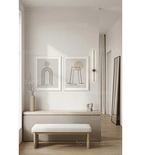 Modern Minimalist Soyut Kemer ve Çemberler 2’li Ahşap Çerçeveli Tablo Seti