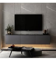 TV Sehpası Norm Duvara Monte Antrasit Mermer Desen LED Işıklı 160 cm