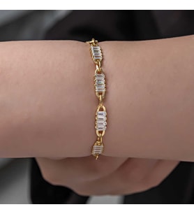 925 Ayar Gümüş Gold Baget Taşlı Kadın Bileklik